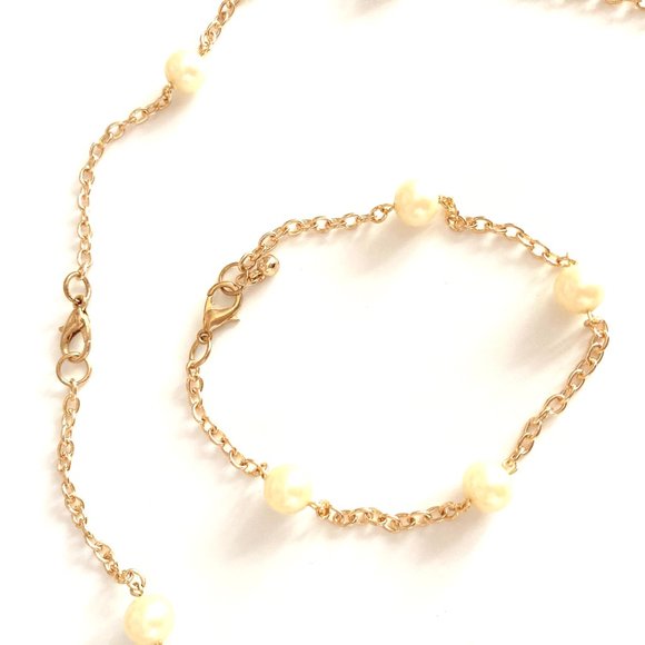 Pearl Necklace Cultured + Bracelet Gold Chain - Picture 3 of 5